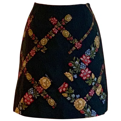 Pre-owned Moschino Cheap & Chic 1990s Floral Ribbon Trim Short Skirt Charcoal Grey Black In Gray