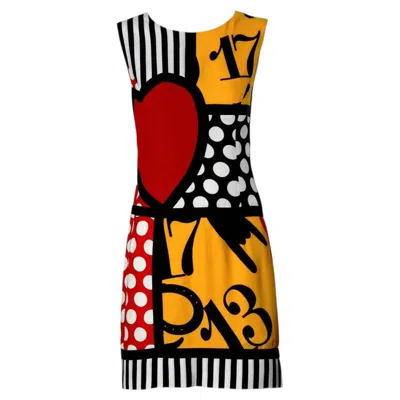 Pre-owned Moschino Cheap And Chic 1990s Iconic Moschino Cheap & Chic Pop Art Dress In Size 44 In Orange