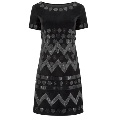 Pre-owned Moschino Cheap And Chic 1990s Moschino Black Velvet Dress With Novelty Vinyl Appliques