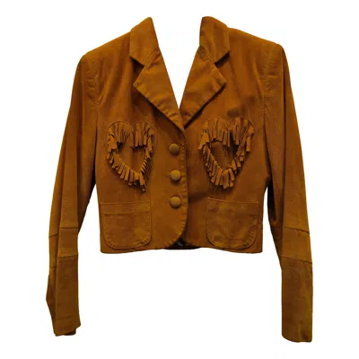 Pre-owned Moschino Cheap And Chic 1990s  Brown Suede Hearts Jacket Size S