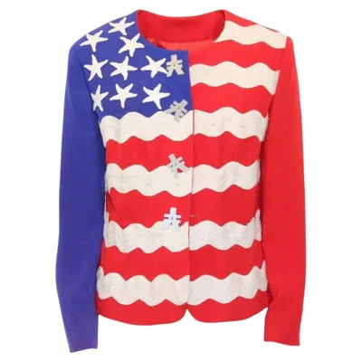 Pre-owned Moschino Cheap And Chic 1990s  Iconic U.s.a Flag Rayon Jacket Size 40 In Black
