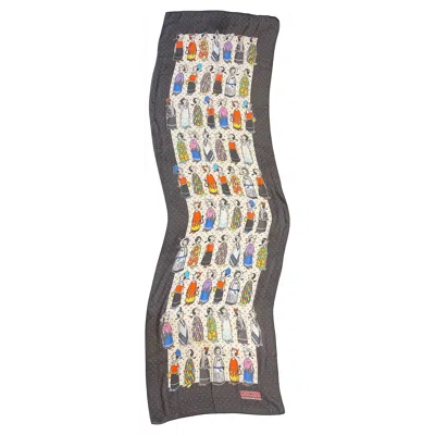 Pre-owned Moschino Cheap And Chic 1990s  Olive Oyl Popeye Novelty Print Silk Chiffon Scarf In Gray