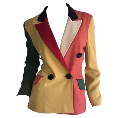 Pre-owned Moschino Cheap And Chic 1990s Kcolor Block Crayola Double Breasted Blazer Size 44 In Brown
