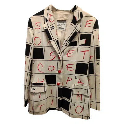 Pre-owned Moschino Cheap And Chic 1990s Moschino Crosswords White Red And Black Jacket Size 44