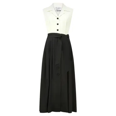 Pre-owned Moschino Cheap And Chic 1990s Moschino Monochrome Sleeveless Tuxedo Dress In Black