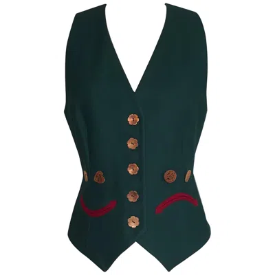 Pre-owned Moschino Cheap & Chic 1990s Smile And Frown Face Vest Green With Stripe Back