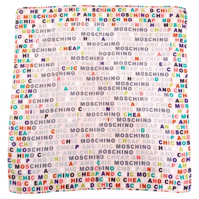 Pre-owned Moschino Cheap And Chic 2010 Moschino Cheap & Chic Pink Multicolor Logo Print Silk Scarf