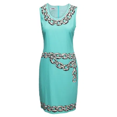 Pre-owned Moschino Cheap And Chic Aqua & Multicolor  Sleeveless Chain Print Dress Size It 4 In Blue