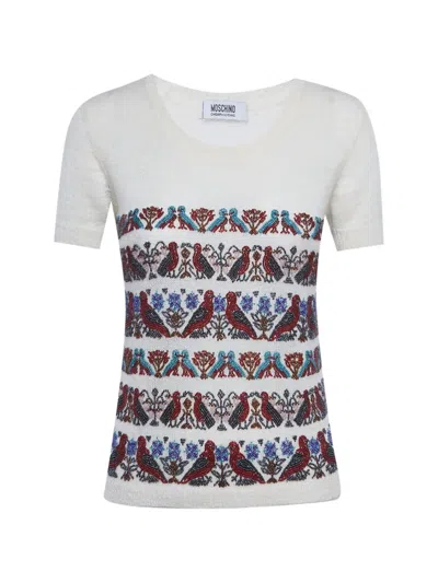 Pre-owned Moschino Cheap & Chic Beaded Short-sleeve Top In White
