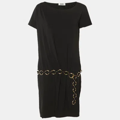 Pre-owned Moschino Cheap And Chic Black Crepe Chain Belt Dress M