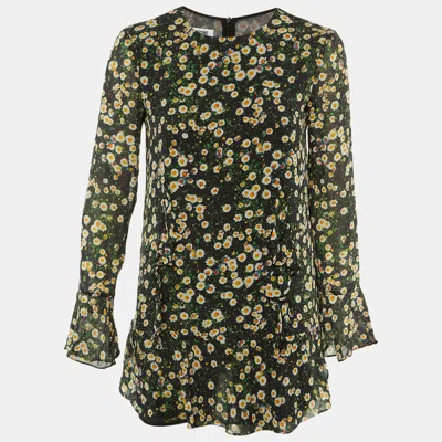 Pre-owned Moschino Cheap And Chic Black Floral Print Crepe Flounced Hem Dress M