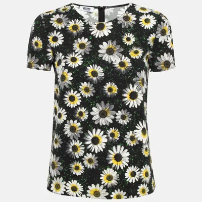 Pre-owned Moschino Cheap And Chic Black Floral Printed Crepe Top S