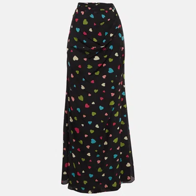 Pre-owned Moschino Cheap And Chic Black Heart Print Silk Maxi Skirt S