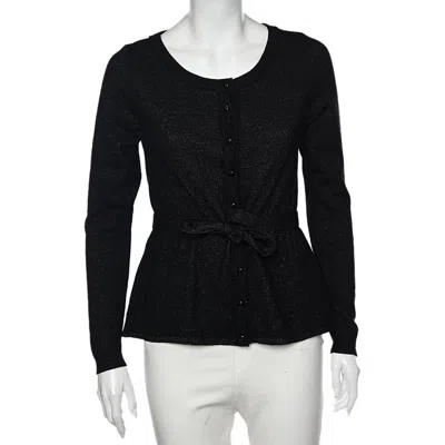 Moschino Cheap And Chic Black Lurex Knit Button Front Cardigan