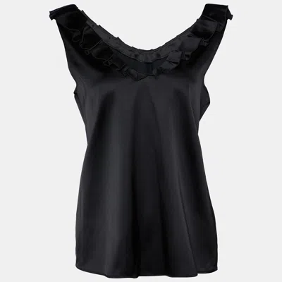 Pre-owned Moschino Cheap And Chic Black Sateen Pleated Neck Trim Tank Top M