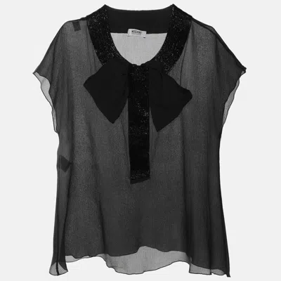 Pre-owned Moschino Cheap And Chic Black Silk Bow Top M