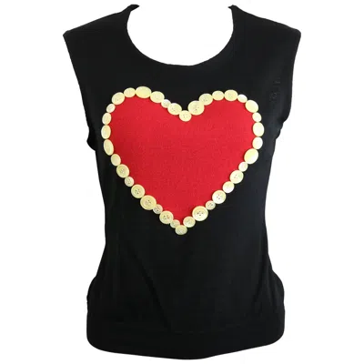 Pre-owned Moschino Cheap And Chic Black Wool Red Heart Tank Top