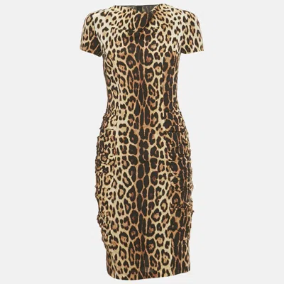 Pre-owned Moschino Cheap And Chic Brown Leopard Print Pleated Short Dress S