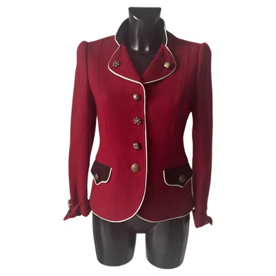 Pre-owned Moschino Cheap And Chic Burgundy Wool Jacket With Contrasting Piping, '9s In Red