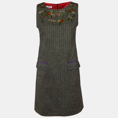 Pre-owned Moschino Cheap And Chic Charcoal Grey Patterned Embellished Shift Dress M