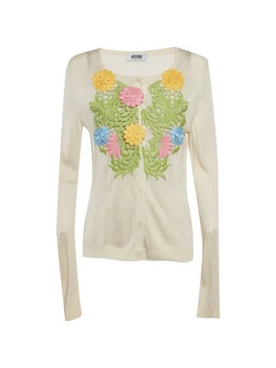 Pre-owned Moschino Cheap And Chic Floral Appliqué Cardigan In Neutral
