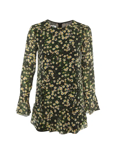Pre-owned Moschino Cheap & Chic Floral-print Flounced-hem Dress In Black