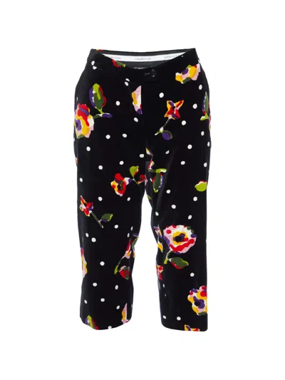 Pre-owned Moschino Cheap & Chic Floral-print Velvet Trousers In Black