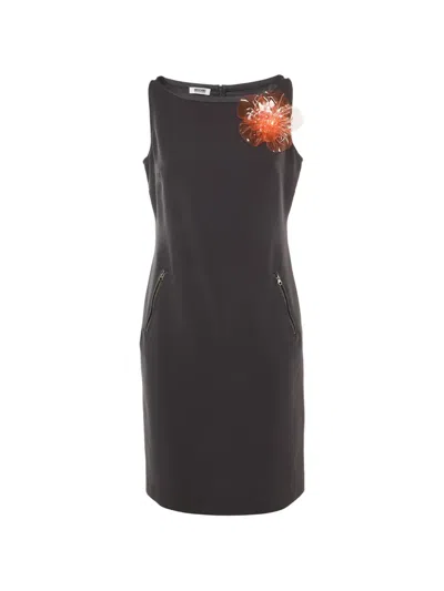 Pre-owned Moschino Cheap & Chic Flower-brooch Crepe Mini Dress In Black