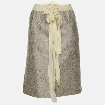 Pre-owned Moschino Cheap And Chic Gold/cream Lurex Blend Midi Skirt M