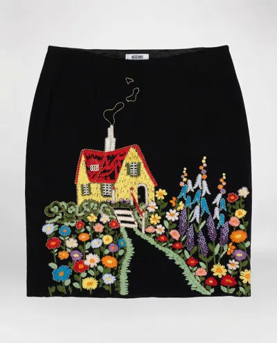 Pre-owned Moschino Cheap And Chic Moschino Cheap & Chic Hand Embroidered Skirt Fw 2001 In Gray