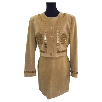 Pre-owned Moschino Cheap And Chic Leather Suit 1991 In Brown