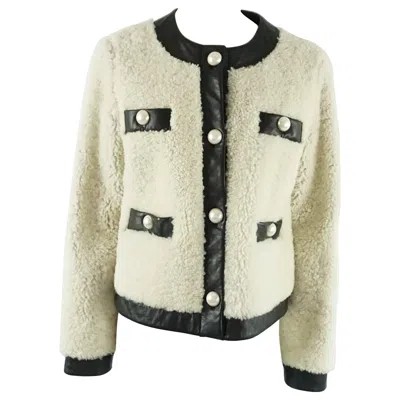 Pre-owned Moschino Cheap And Chic Moschino C&c Shearling And Leather Jacket With Faux Pearl Buttons - 8 In Sand