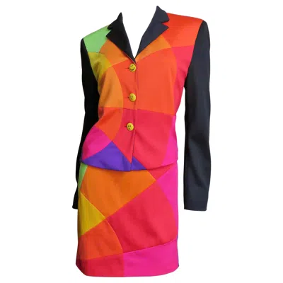 Pre-owned Moschino Cheap And Chic Moschino Color Block Skirt Suit With Emoji Buttons In Red