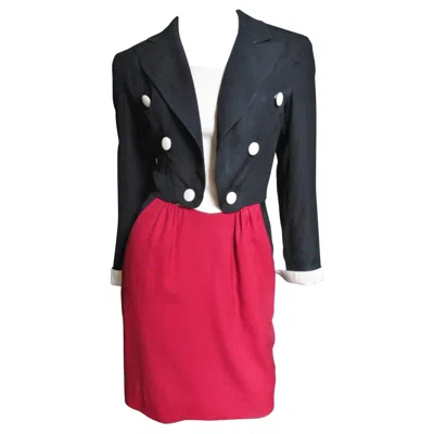 Pre-owned Moschino Cheap And Chic Moschino Color Block Tuxedo Dress 1990s In Red