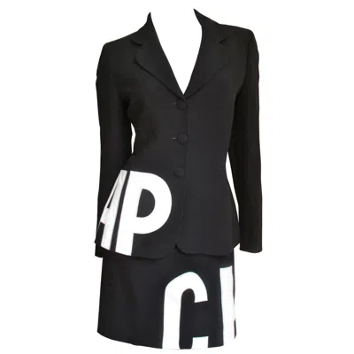 Pre-owned Moschino Cheap And Chic Moschino Letter Applique Skirt Suit In Black