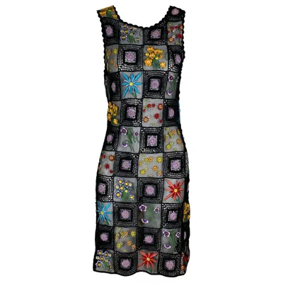 Pre-owned Moschino Cheap And Chic Moschino Vintage Crochet Knit Black Midi Dress 1990s