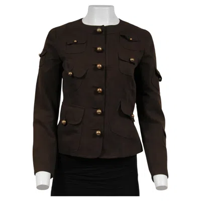 Pre-owned Moschino Cheap And Chic Moschino Women Vintage Military Jacket Us 8 It 42 Brown Gold Brown Cotton Wool