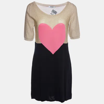 Moschino Cheap And Chic Multicolor Heart Lurex & Cotton Knit Mini Dress