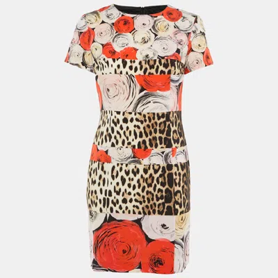 Pre-owned Moschino Cheap And Chic Multicolor Leopard Rose Print Crepe Shift Dress M