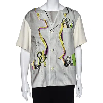 Moschino Cheap And Chic Multicolored Printed Crepe Blouse In Gray
