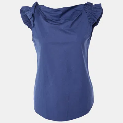 Pre-owned Moschino Cheap And Chic Navy Blue Cotton Ruffle Sleeve Detail Top S