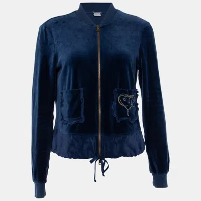 Moschino Cheap And Chic Navy Blue Velvet Zip Front Jacket