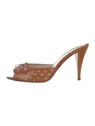 Pre-owned Moschino Cheap And Chic Patent Leather Graphic Print Slides In Orange