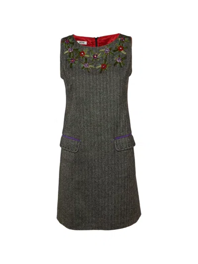 Pre-owned Moschino Cheap & Chic Patterned Embellished Mini Dress In Gray