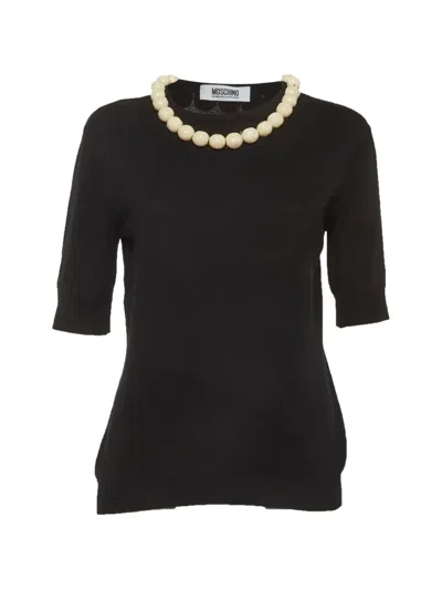 Pre-owned Moschino Cheap And Chic Pearl Embellished T-shirt In Black
