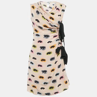 Pre-owned Moschino Cheap And Chic Pink Eye Print Silk Draped Midi Dress M