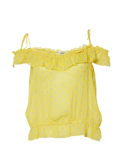 Pre-owned Moschino Cheap & Chic Polka-dot Ruffle-detail Top In Yellow