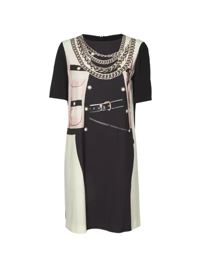 Pre-owned Moschino Cheap & Chic Printed T-shirt Mini Dress In Black