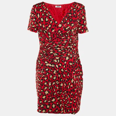 Pre-owned Moschino Cheap And Chic Red Animal Print Satin Mini Dress L