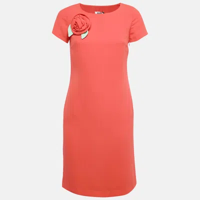 Pre-owned Moschino Cheap And Chic Red Chiffon Corsage Rose Detail Shift Dress S